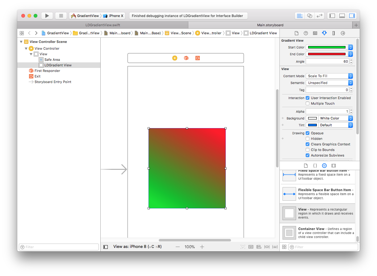 Editing the Gradient View in Xcode