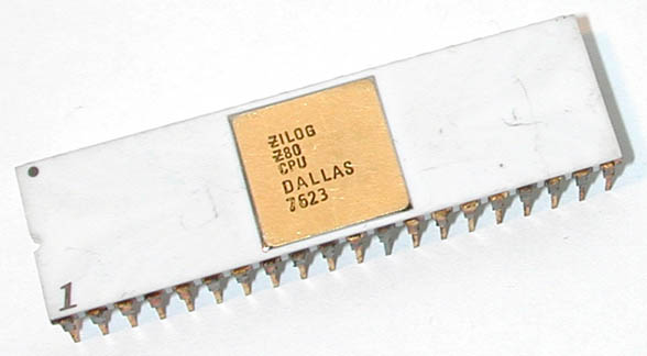 Early package of Zilog Z80 8-bit microprocessor.